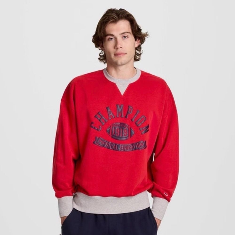 NWT Men’s Champion Physical Education Colorblock Red Sweatshirt Size L